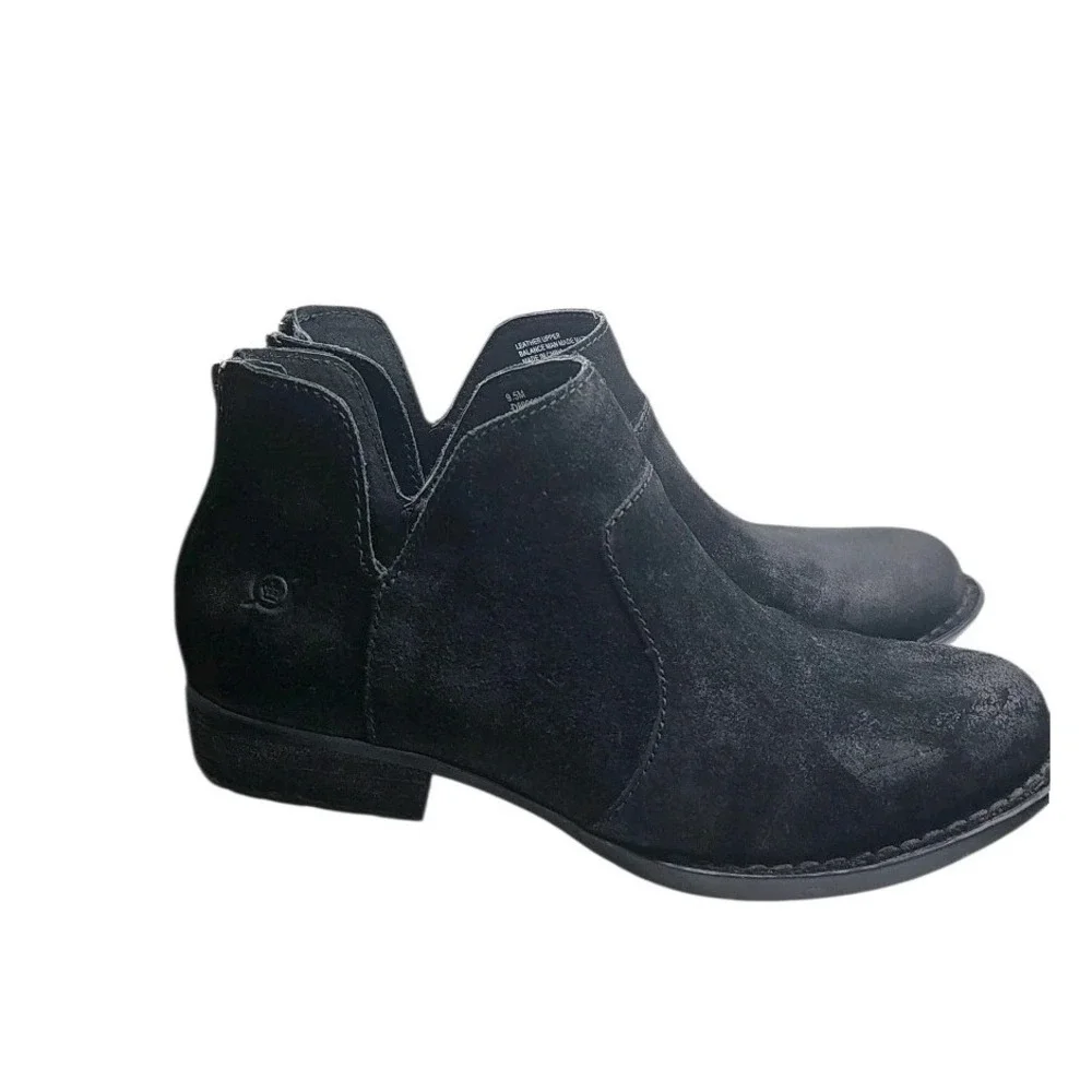 Born Kerri Boots Black Distressed Suede Ankle Zip Booties Cutout Womens Size 9.5